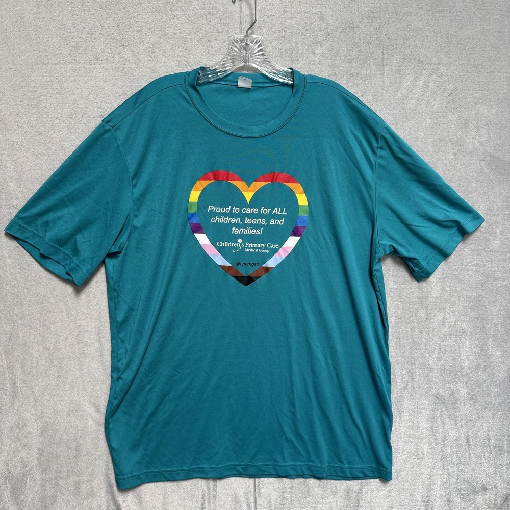 Sport-Tek Shirt Mens XL Blue Pride Heart Children's Primary Care Graphic Rainbow